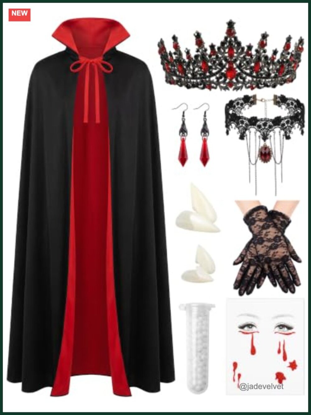 Halloween Vampire Cape Costume Set with Accessories for Women Gothic Cosplay